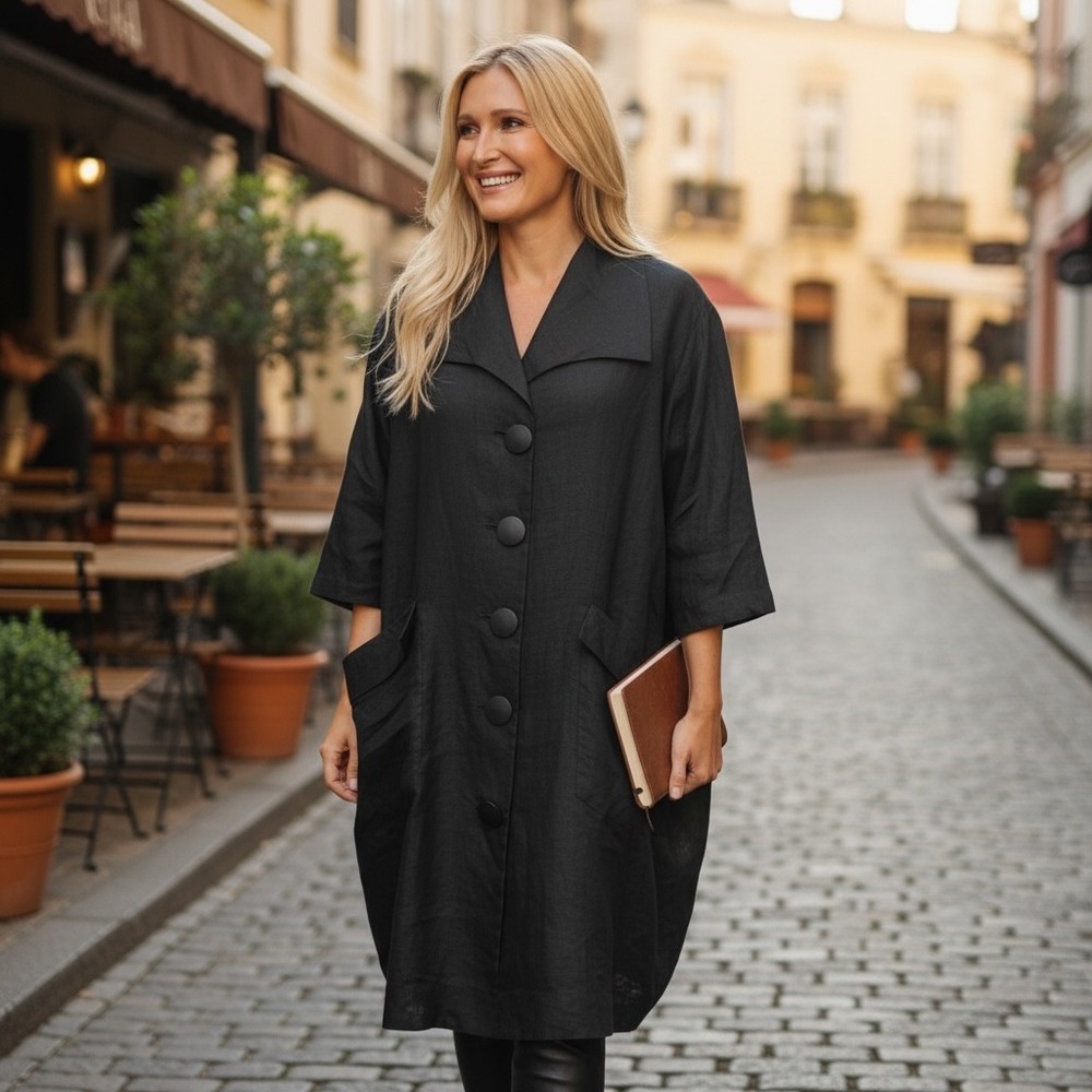 Marie Antoinette Lightweight Black Button-Up Trench Coat